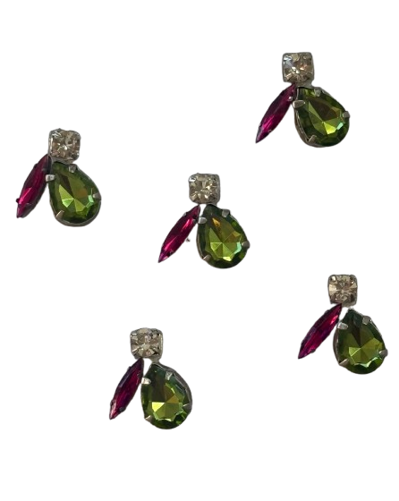 Conjunto de enfeites com 5 peças termocolante - verde/pink/Cristal - AE 847